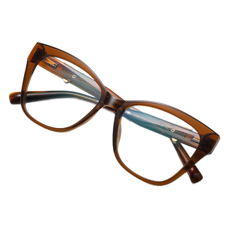 Ojo de gato de Europa y América gafas de luz anti-azul de las mujeres de alto grado Placa de pierna de primavera gafas lisas BC909 moda gafas de miopía