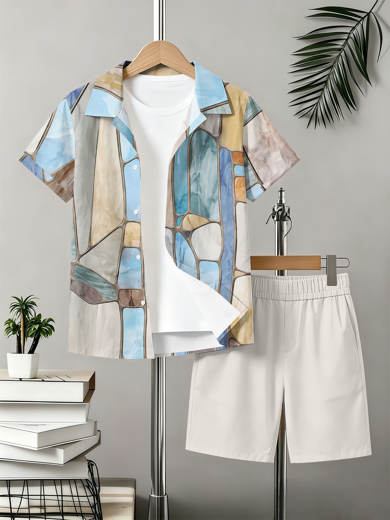 Boys Patterned 3d Printed Shirt And Shorts Summer Set_voghion.com