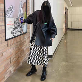 7492裙子遮肚子遮胯宽梨型身材穿搭高腰显瘦休闲风棋格子半身裙夏
