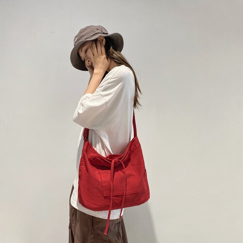 Women's Korean Style Retro Canvas Tote Bag, Casual and Versatile Solid Color Single Shoulder Bag, Simple and Fashionable Large Capacity Crossbody Bag
