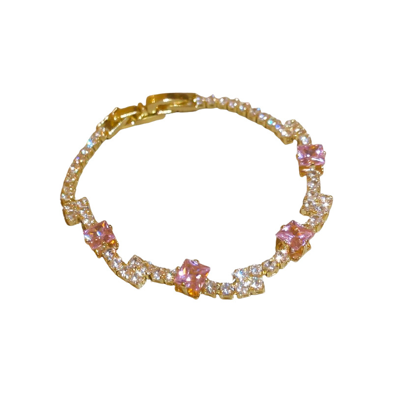 Zircon garra cuadrada pulsera de diamantes luz estilo de lujo nicho elegante pulsera dulce estilo coreano de moda de alta calidad pulsera del todo-fósforo