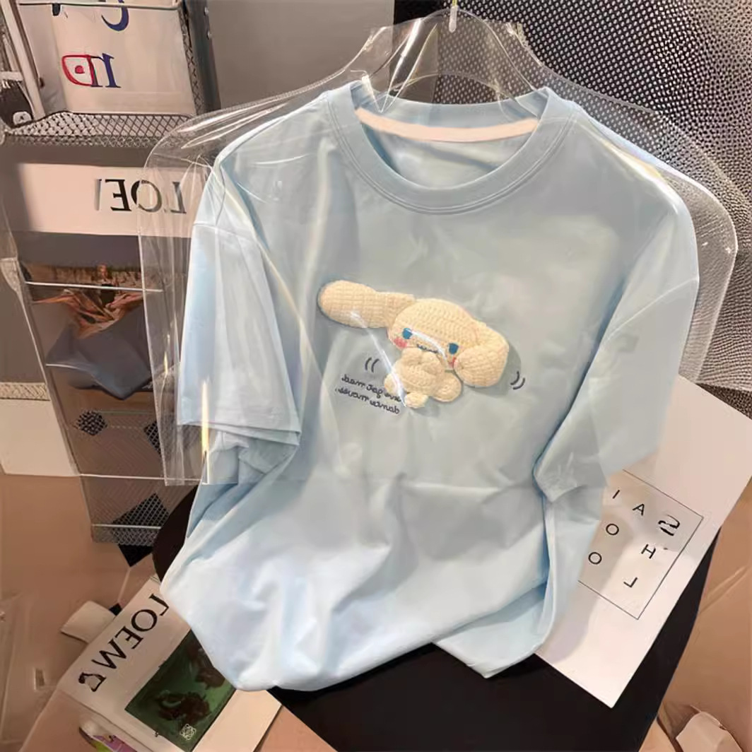 女童2024新款立体可爱小狗短袖T恤中大童休闲印花圆领宽松上衣