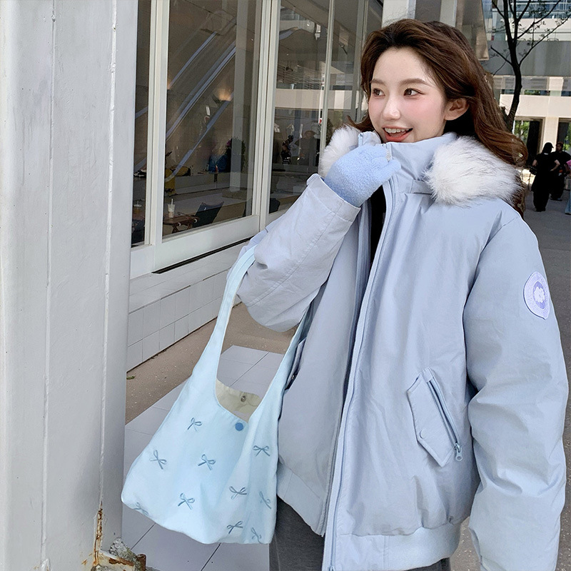 蓝色面包服短款女冬季新款韩版棉衣棉服女保暖学院风设计感外套潮|undefined