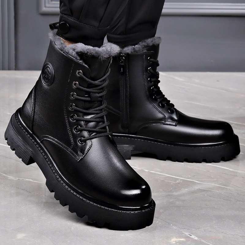 New genuine leather snow boots for men in winter wool one-piece…