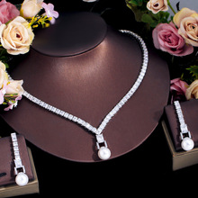 法式轻奢小众设计珍珠项链耳环套装新娘婚纱礼服配饰锆石两件套链