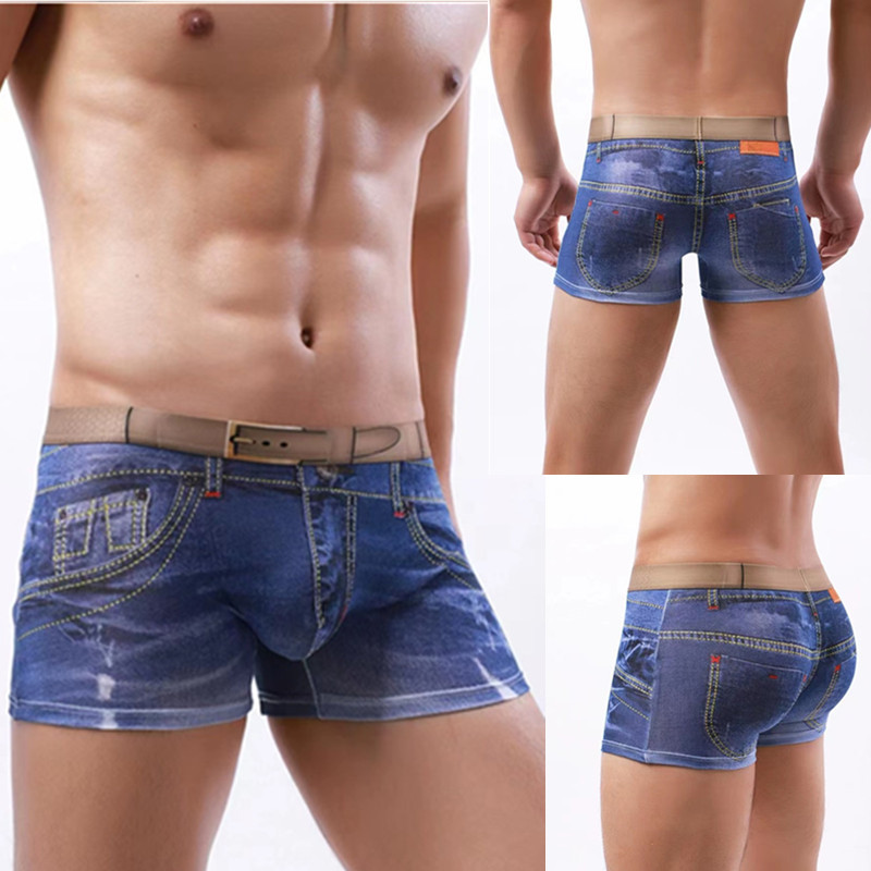 Men's underwear men's boxer shorts cotton 3D denim-like printed boxers  shorts Fashion 