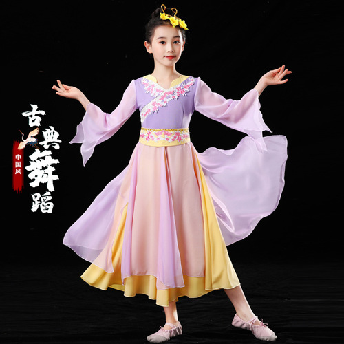 Children Girls kids fairy hanfu chinese folk dance performance costumes Chinese style elegant classical fan traditional performance strength girl dancing dress