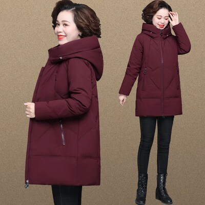 中老年女装妈妈冬季羽绒棉服中长款棉袄运动外套大码奶奶加厚棉衣