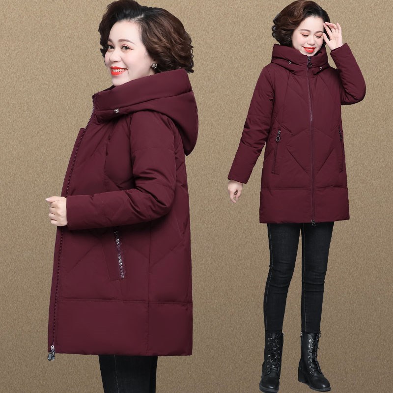 中老年女装妈妈冬季羽绒棉服中长款棉袄运动外套大码奶奶加厚棉衣