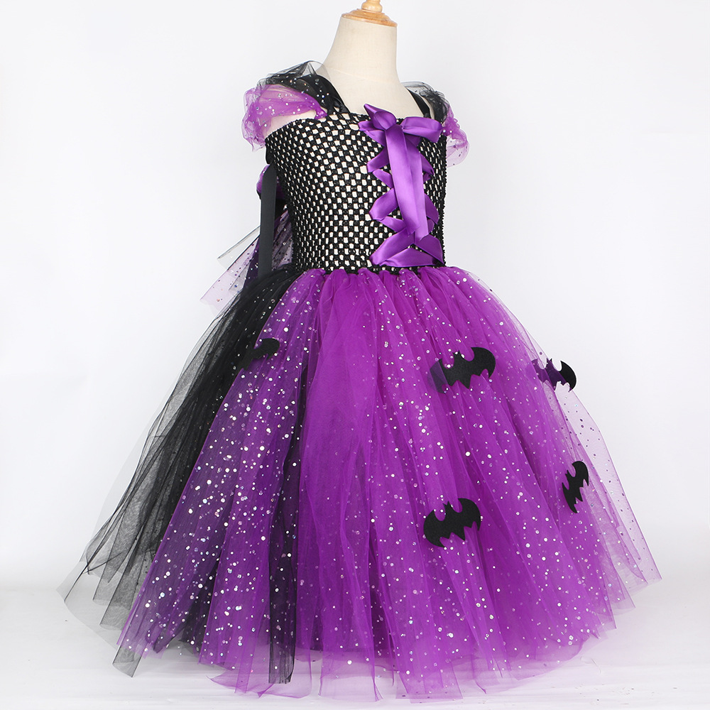 Baby Girls' Clothing long dress for girls sequined mesh tulle skirt bat witch role play_voghion.com