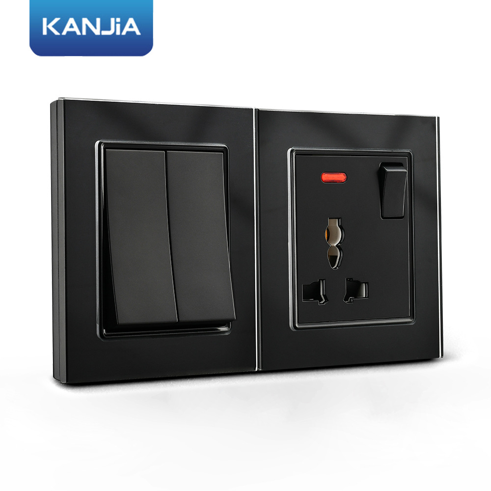 黑色英式电制玻璃面板灯制开关港澳版13a插座带usb双联英标孔插蘇