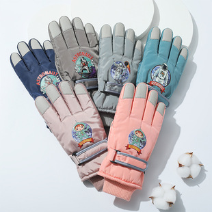 Children's ski cartoon gloves warm winter waterproof finger gloves wool mouth lock temperature fleece-lined thick gloves