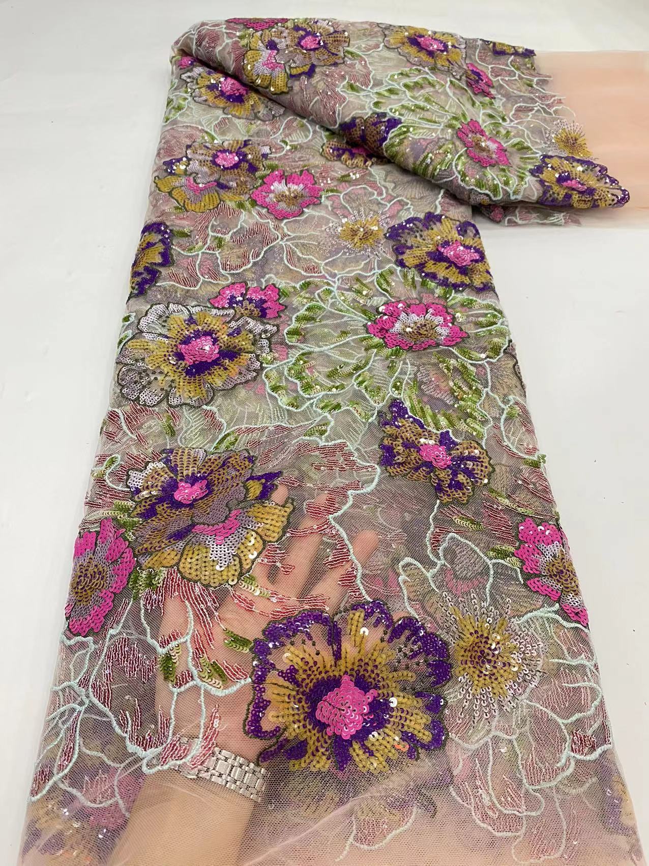 Lentejuelas encaje africano tul bordado Malla tela para la boda noche fiesta ropa lentejuelas encaje jx2659
