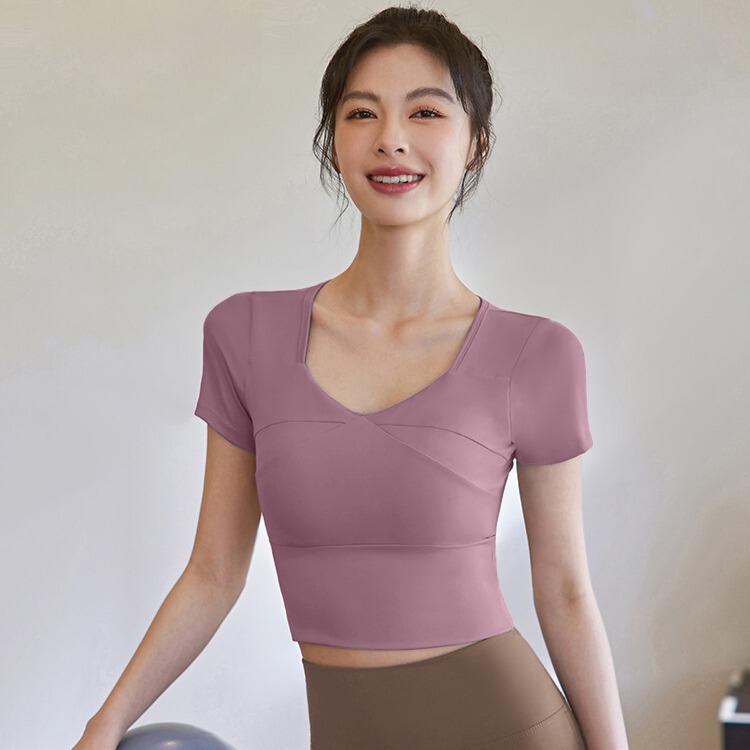 2026 Summer Yoga Wear Women's Short-Sleeved Fitness Clothes Training Tops Slim Fit Running Sports T-Shirt Quick-Drying