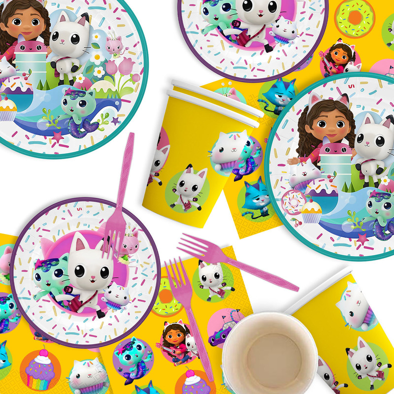 Sanyi Spot Yellow Gabby Doll House Theme Party Decoration Cartoon Gabby Doll Tissue Paper Plate Paper Cup