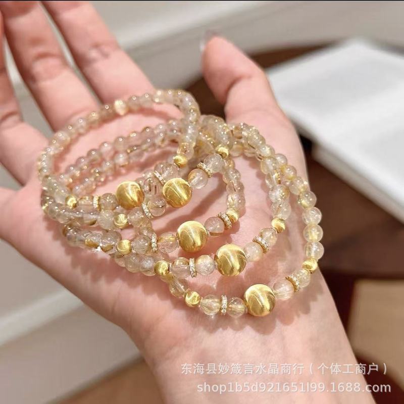 「金胭」黄水晶金发晶手串女款招财转运拉丝金色串珠手链送礼物|undefined