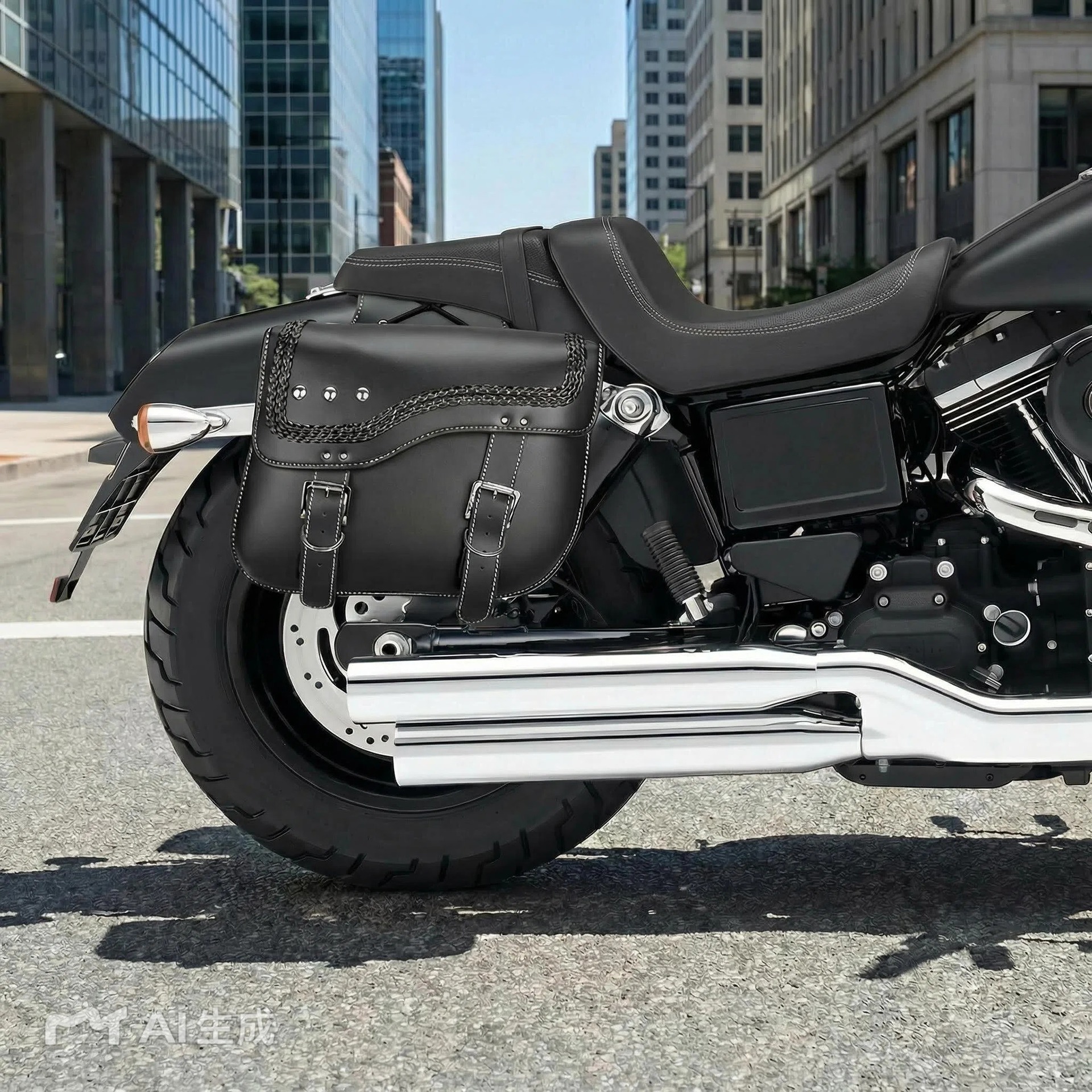 New Waterproof and Sun-Resistant Black High-End Leather Motorcycle Side Bag, Universal Hanging Bag, Travel Bag, Side Box