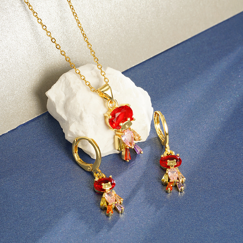 Collar de oro de arena transfronteriza vietnamita lujoso ligero estilo de lujo con aretes de oso pequeño conjunto de moda femenina temperamento no se desvanece joyas