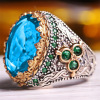 Men's emerald stone inlay, retro ring, jewelry