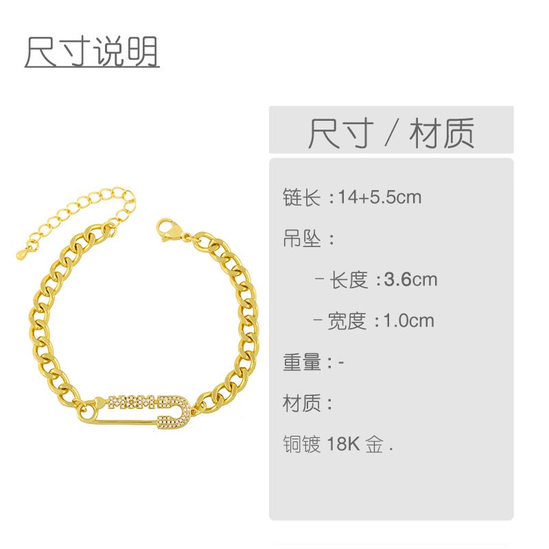 Fashion paper clip copper inlaid zircon bracelet wholesale