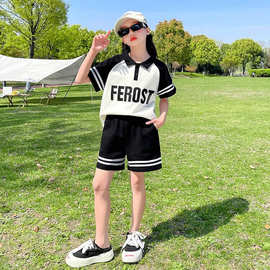 含棉珠地 女童夏季polo衫套装儿童运动女大童短袖运动服两件套
