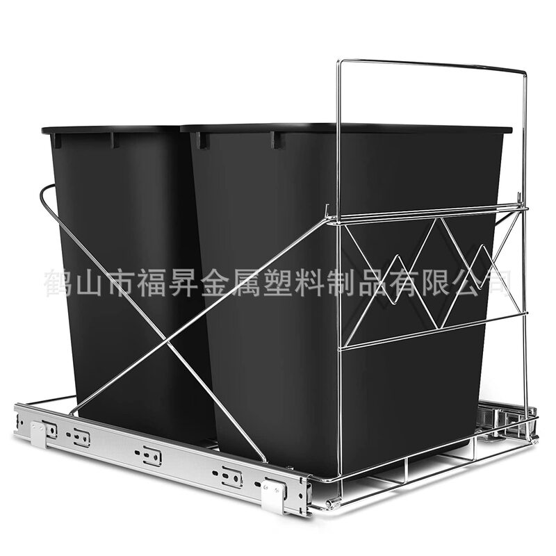Pull-out kitchen cabinet double trash can rack cabinet adjustable trash can slide rail rack kitchen sink rolling carriage