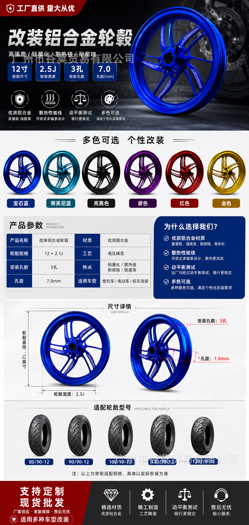 Ounana Modified Aluminum Alloy Wheel Rims 12 Inches 2.5J Suitable for Electric Vehicle Modification of Models Like Niu 9 and Extreme Core