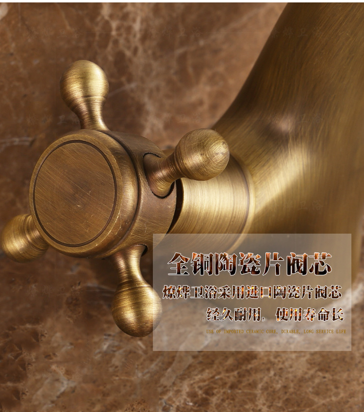 All-copper European-style antique hot and cold water faucet, washbasin, horn faucet, retro kitchen sink, rotatable retro faucet Application Scenario