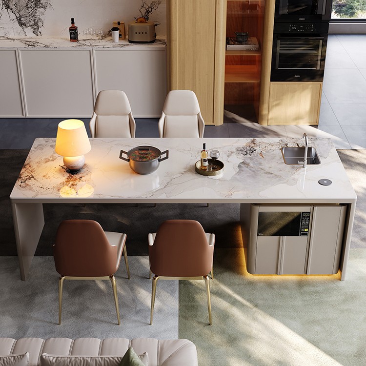 Mesa de comedor de pizarra de roca, apartamento pequeño, hogar, moderno, simple, ligero, lujo, nueva mesa de mesa de isla Qiping multifuncional de alta gama, una mesa de comedor