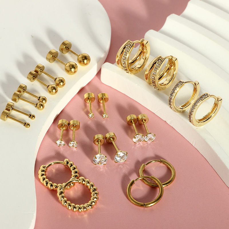 24-Piece Stainless Steel Earring Set - European & American Niche Fashion Earrings for Men and Women, Round Geometric Style, 2025 Summer Trend detail image 7
