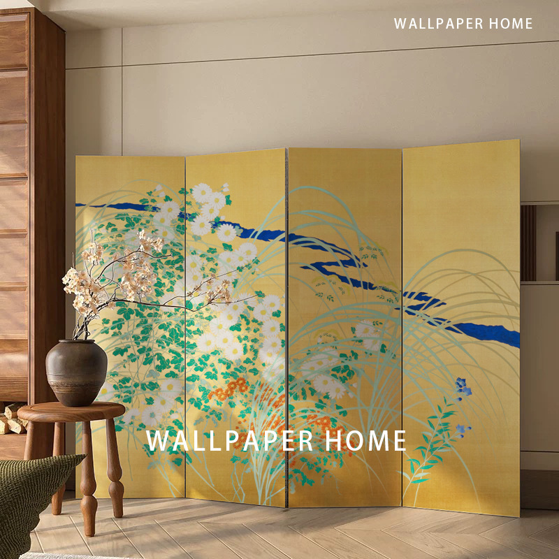Xiaohongshu Classy Decoration Mid-Century Style DIY Screen Wallpaper Japanese Flower and Bird Crane Mural Retro Chinese Wall Covering