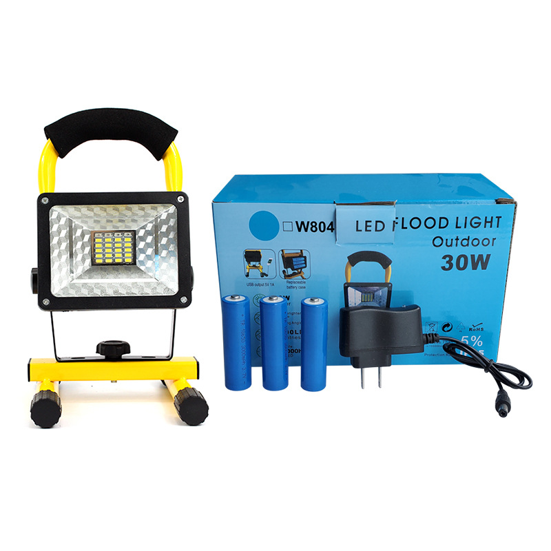 Luz de inundación móvil portátil al aire libre 30W reflector de carga iluminación de emergencia rojo y azul luz de advertencia señal de socorro