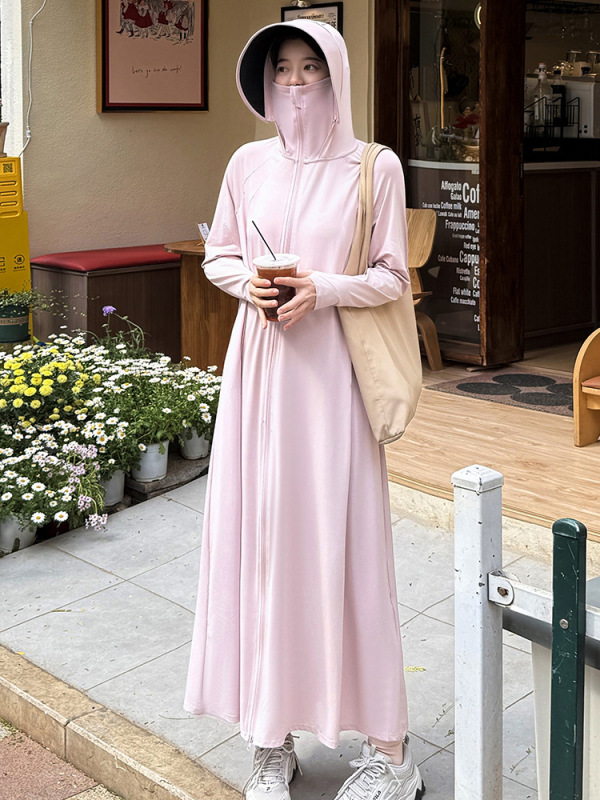Moxun ロマンチックなロング日焼け止め服女性の夏通気性アイスシルク日焼け止めスカート抗 UV ジャケット全身日焼け止め服|undefined