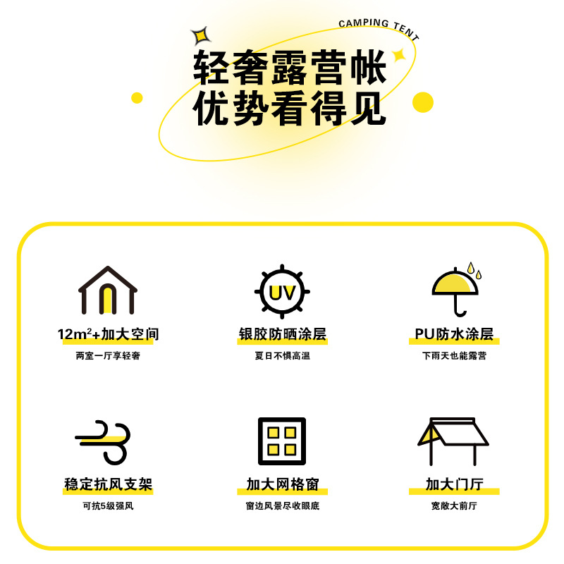 2026 New Model Cross-Border Hot-Selling Outdoor Two-Bedroom One-Living Room Villa Tent Park Camping Tent with Integrated Canopy