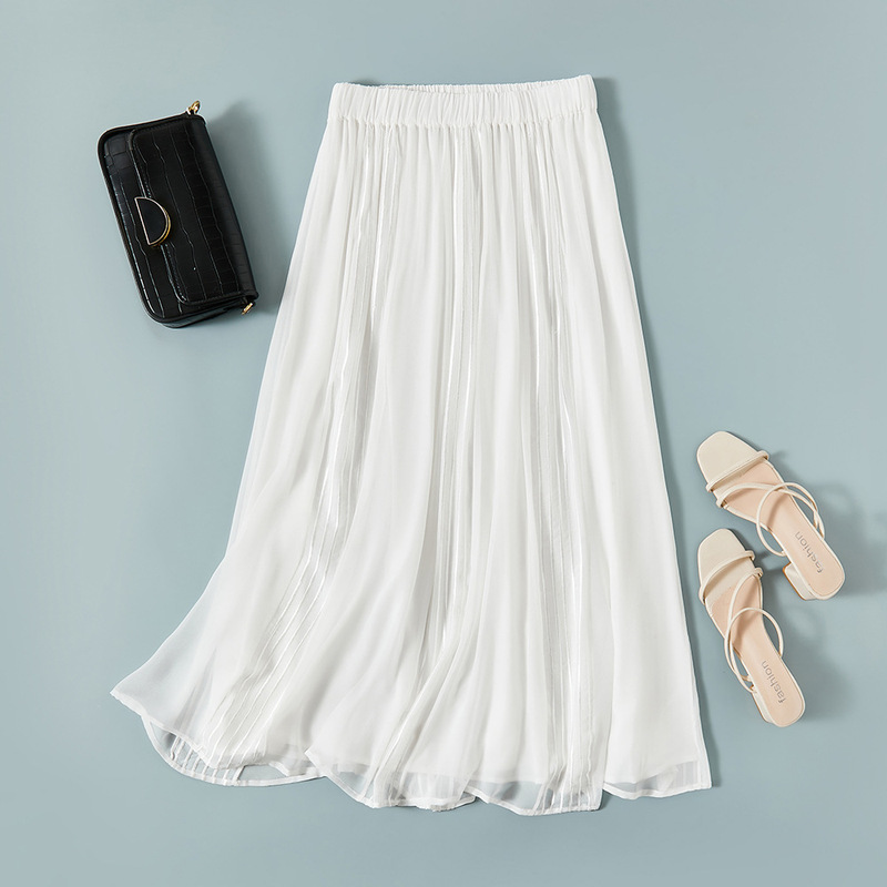 8 Mumi Qiaoqi Silk Ten Thousand Needle Embroider Mulberry Silk Splicing Heavy Industry Pure Color Elastic Waist Large Hem Skirt 81126 8 Mumi Qiaoqi Silk Ten Thousand Needle Embroider Mulberry Silk Splicing Heavy Industry Pure Color Elastic Waist Large Hem Skirt 81126