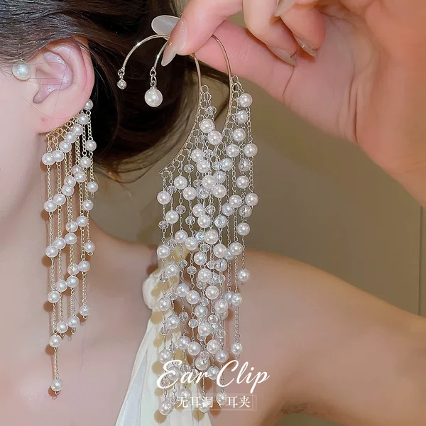 French Retro Pearl Tassel Earrings with Unique Design, Fashionable and Exquisite Earrings, Light Luxury and High-End Earrings Wholesale