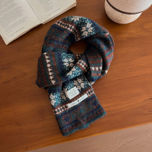 费尔岛风提花针织围巾女秋冬复古围巾含羊毛保暖韩系氛围感围脖潮