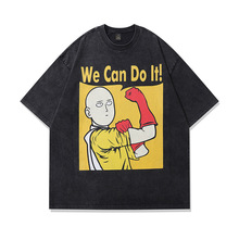 原宿街头hiphop恶搞卡通印花水洗做旧短袖T恤男女复古潮牌tee