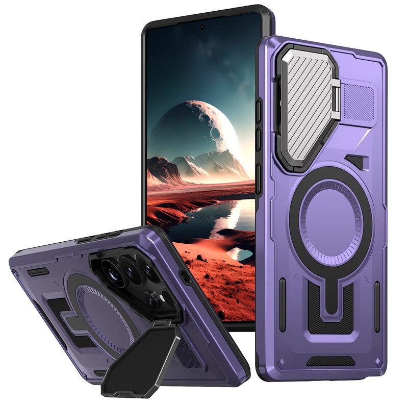 Suitable for Samsung S26Ultra Protective Case, Extraordinary Shield Magnetic Suction S22/S23 Phone Case with Lens Cover and Stand