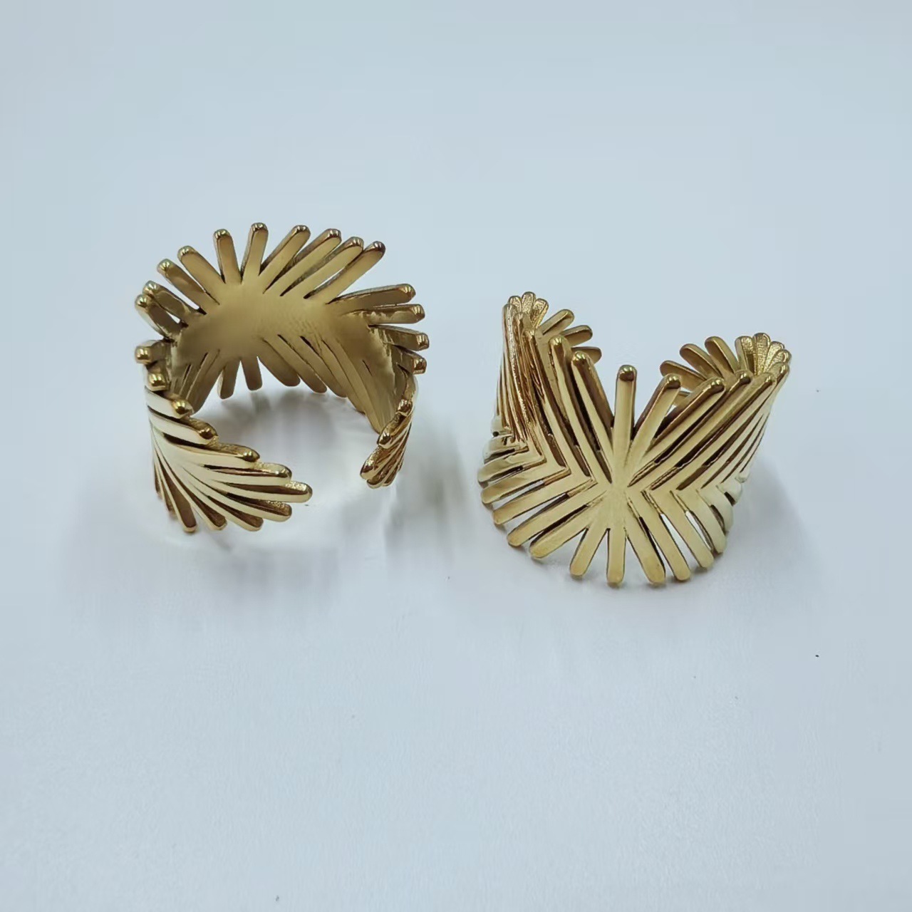 Vintage Stainless Steel Pine Leaf Open Ring For Men And Women_voghion.com