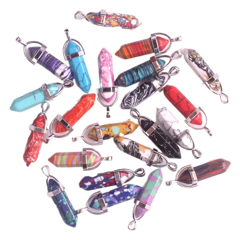 Quartz Point Pendant natural stone crystal agate bullet hexagon Post necklace Pendant wholesale