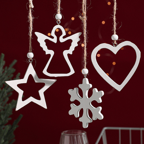 Christmas decoration wooden Christmas cut-out Christmas tree wooden heart pentagram snowflake angel hanger gift
