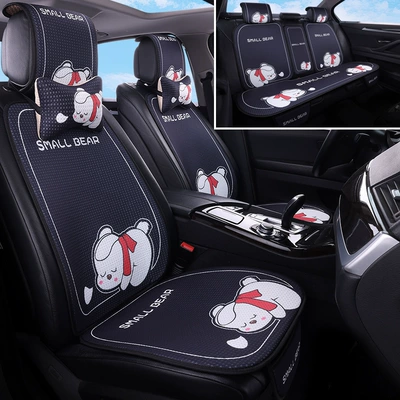 Summer Cartoon Internet Celebrity Seat Cover, Universal for All Seasons, Honeycomb Mesh Print Car Seat Cushion, Linen Breathable 3D Fabric Full Cover