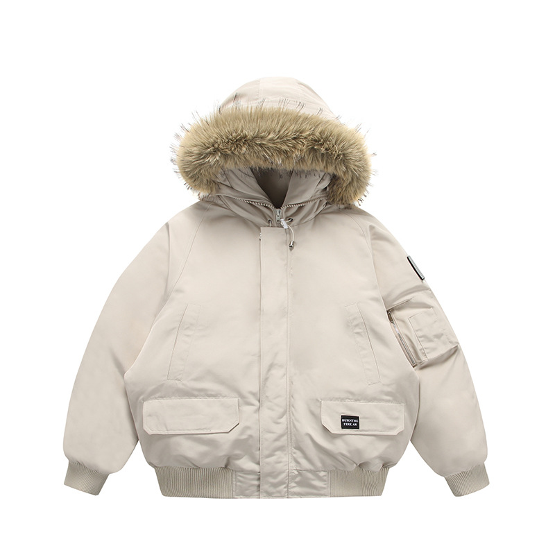 冬用フード付きフェイクツーピースフライトジャケット綿入りメンズアメリカンハイストリートコットンコート