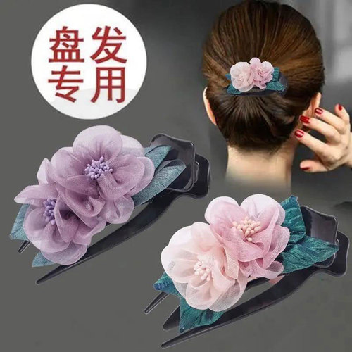 Duckbill Clip Large Clip Ladies' Hair Clip Korean Style Silk Flower Fabric Hair Clip Fashion Top Clip