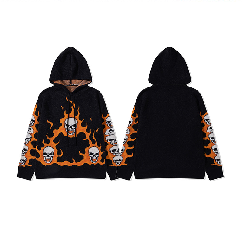 YWFG mujer americana vintage diablo viento 2024 otoño pareja alta versátil con capuchón suéter de punto de manga larga