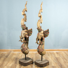 泰国木雕工艺品 东南亚做旧色大象龙凤角螺丝装饰品会所酒店大堂