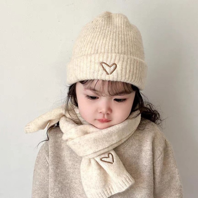 子供用帽子とスカーフの2点セット秋冬韓国風ニット帽ベビープルオーバー帽子暖かいウール帽子男の子と女の子用|undefined