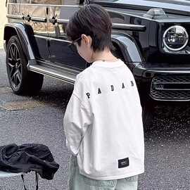 男童白色纯棉长袖T恤洋气中大童休闲百搭秋冬打底衫儿童帅气上衣