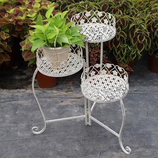 European-style iron three-basket folding cute flower stand flower pot rack shelf floor-standing outdoor courtyard garden display
